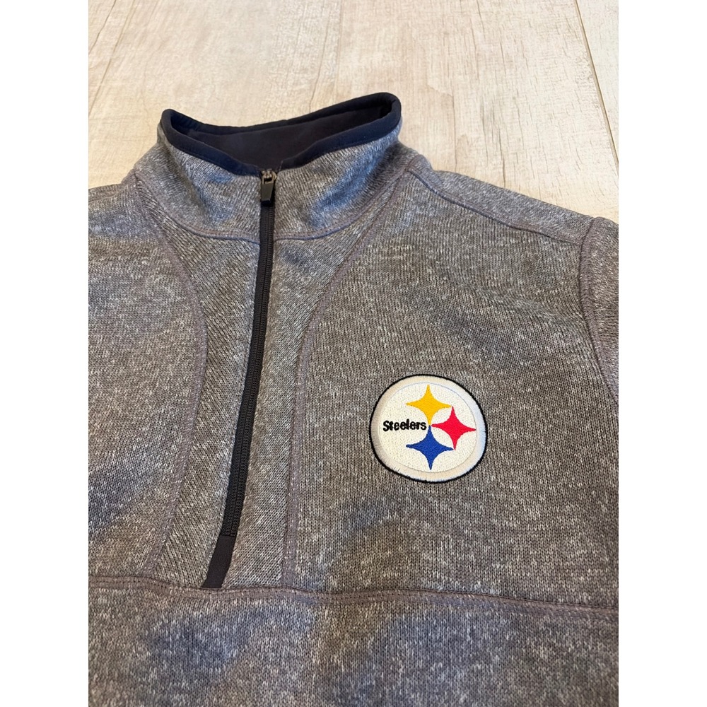 Antigua Pittsburgh Steelers Mens Medium Gray Quarter Zip Pullover Jacket NFL